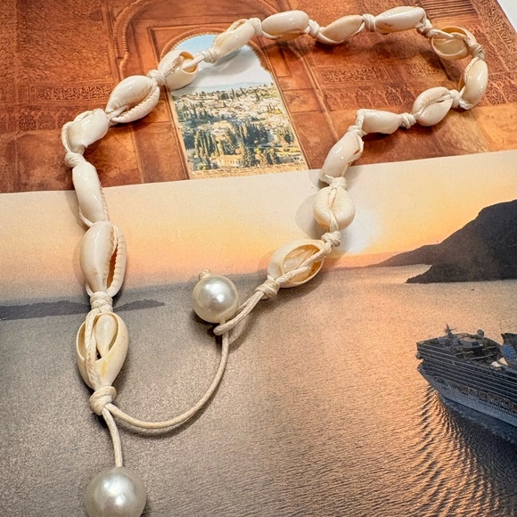 Handmade Jewelry - Cowrie Shell Choker Necklace Cream | Coastal Beach Handmade Pearl Charm